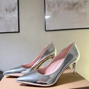 Elegant Metallic Silver Women's Heels